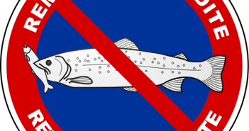 Evian : panneau de prévention de la remontée des poissons