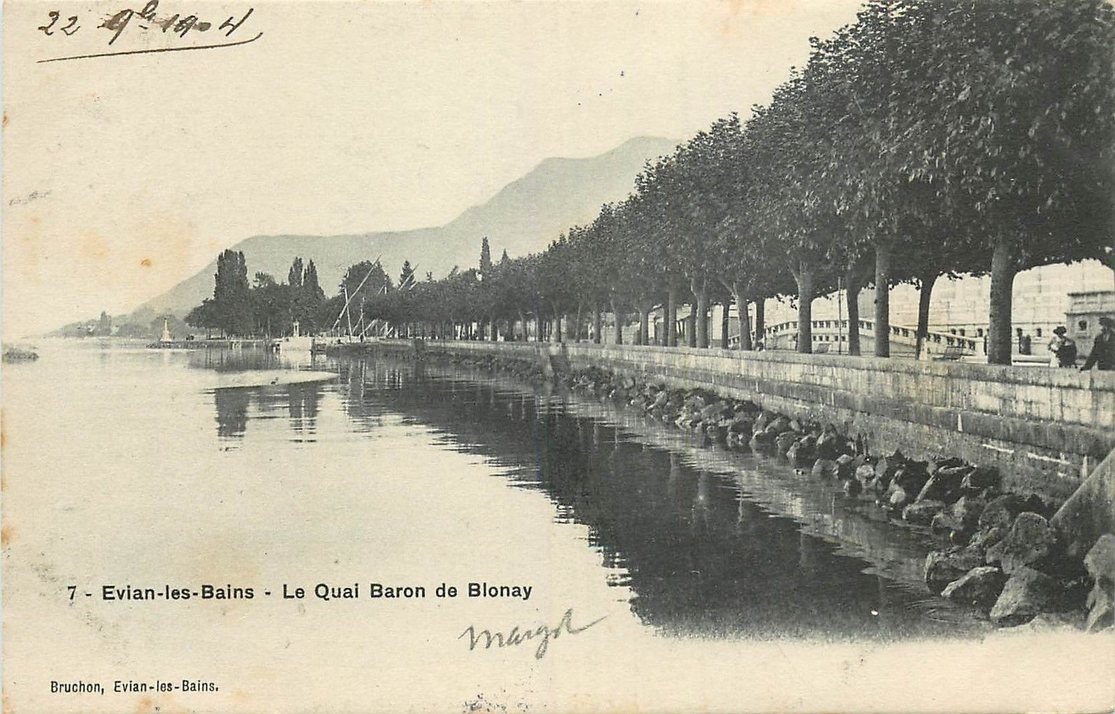 Ancien Pendentif Ou Broche émaillé "Evian Les Bains" - Bijou Vintage Argenté